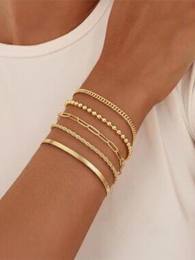 New - Gold Bracelets Set for Women Stack, Chunky Thick Bracelets Stack for Women